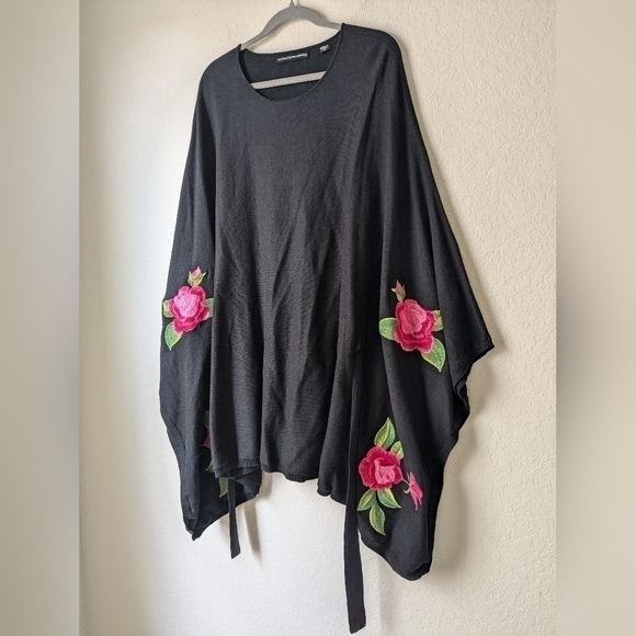 Michael Simon Cotton Cashmere Blend Floral Embroidered Poncho Plus Size 1X - Picture 3 of 13